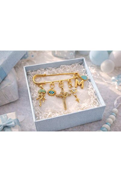 MyVelora El Yapımı Personalized Initial Gold Plated Baby Pin – Cross Charm Ev...