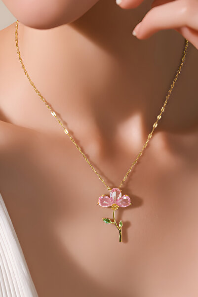 NBS Beautiful Naturel Stones قلادة نسائية من الفولاذ على شكل زهرة، مقاومة للص...