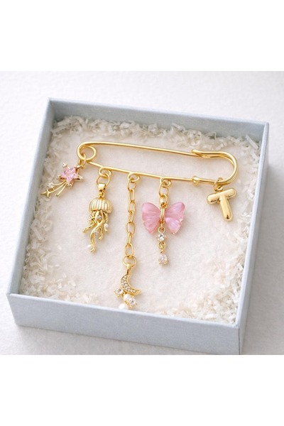 MyVelora El Yapımı 14K Gold Plated Personalized Baby Pin – Custom Initial New...