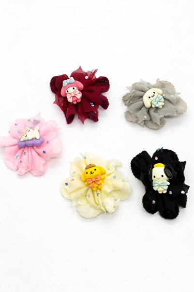 MakeWell Rainbow Teddy Bear Flower Figured Tulle Bow Hair Clip Set of 2 – Gir...