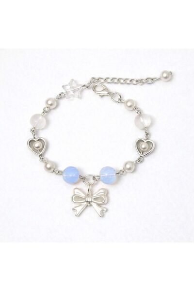 sleyshop Opal Natural Stone Star Bow Coquette Heart Pearl Bead Bracelet