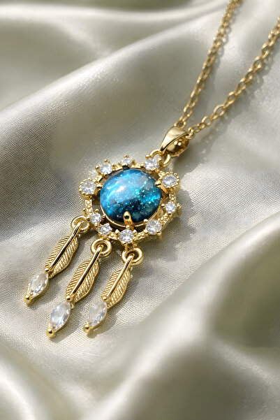 NBS Beautiful Naturel Stones قلادة نسائية من الفولاذ على شكل كوكب مرصعة بحجر ...