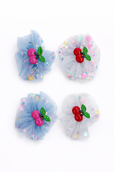 MakeWell Cherry Figured Tulle Bow Hair Clip Set of 2 – Girls' Pink & Yellow R...
