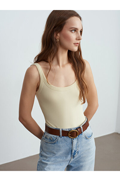 Dilvin 21053 Strapless Bodysuit-Light Yellow