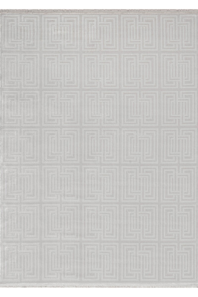 FLORA HALI Magnum Carpet White Geometric Maze Patterned Natural Viscose Livin...