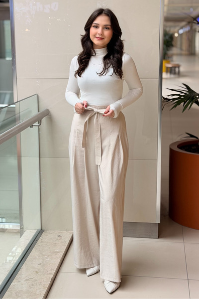 Ceremony Önü Pileli Beli Kuşaklı Dubai Pantolon