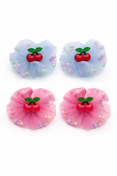 MakeWell Cherry Figured Tulle Bow Hair Clip Set of 2 – Girls' Pink & Yellow R...