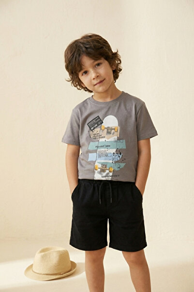 Zekalya Boy's Gray Skateboard Printed 100% Cotton T-Shirt