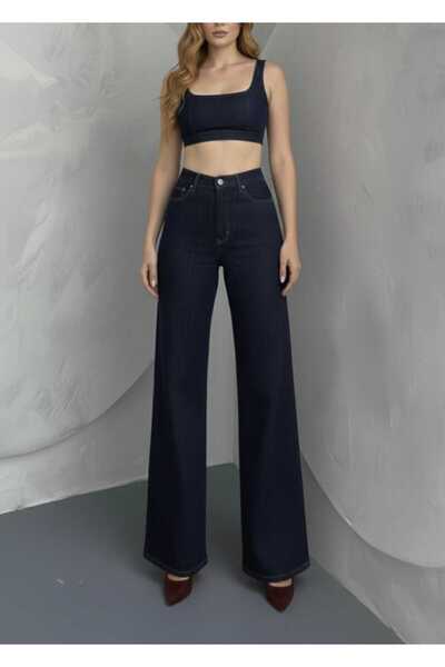 Ramrod Carla Lycra Women's Navy Blue Super High Waist Loose Leg Denim Loose P...