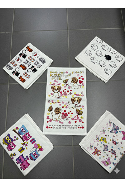 ÖZteks (5 Pieces) 30-50 cm Printed Velvet Kitchen Towel & Hand and Face Towel