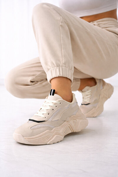 Encool Women's Beige Sneakers | High-Soled Everyday Sneakers, Thick-Sole Trend Casual