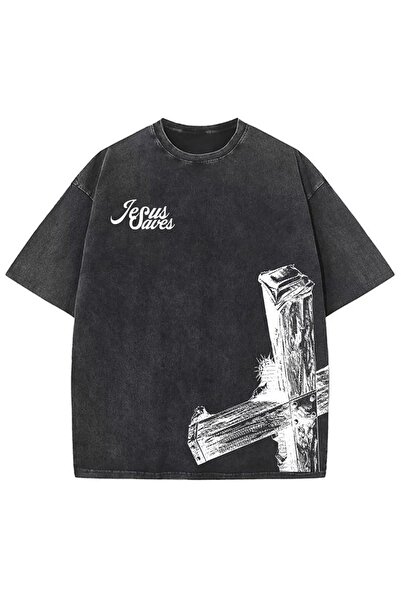 Vordevia Jesus Saves Printed Washable Oversize T-Shirt Unisex Vintage Comfort...