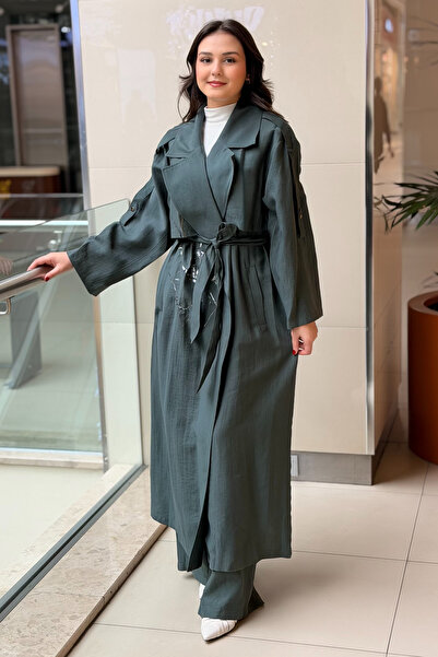 Ceremony Kruvaze Yaka Baskılı Safari Trençkot