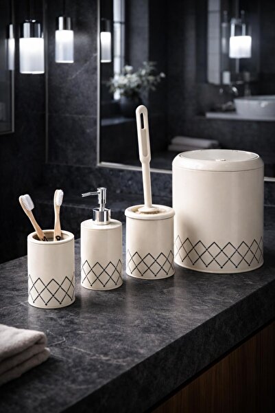 Vichy طقم حمام من 4 قطع بنمط هندسي متعرج