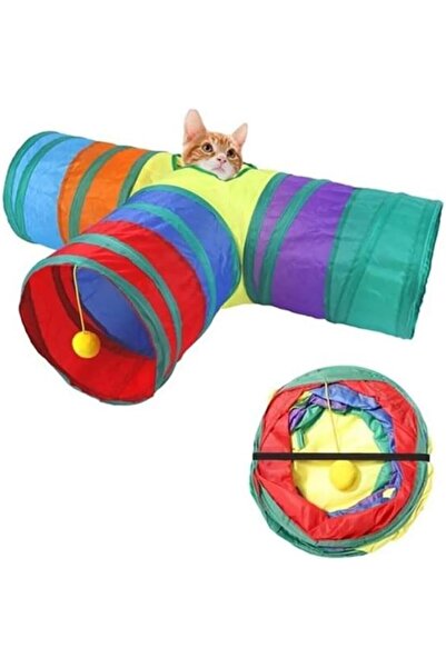 Melby 3 Yollu Renkli Katlanır Kedi Köpek Oyun T Tünel