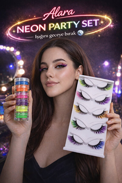 alaraycosmetics Özel Kirpik Koleksiyonu Neon Party Set-5Cıft Neon kırpık+6lı ...