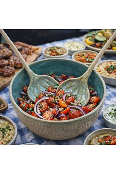 Mer Atelier İçi Turkuaz Servis Kaşığı& Salata Kasesi Seti