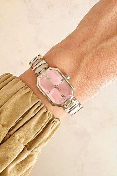 OQQO Helia Cornered Case Stone Pink Dial Gray Women's Wristwatch