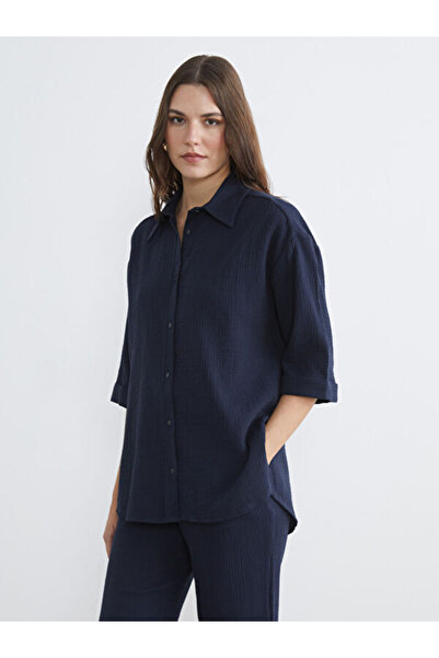 LC Waikiki Rmz Gi̇yi̇m Farkiyla Do Textured Ol Planting Muslin Women's Shirt