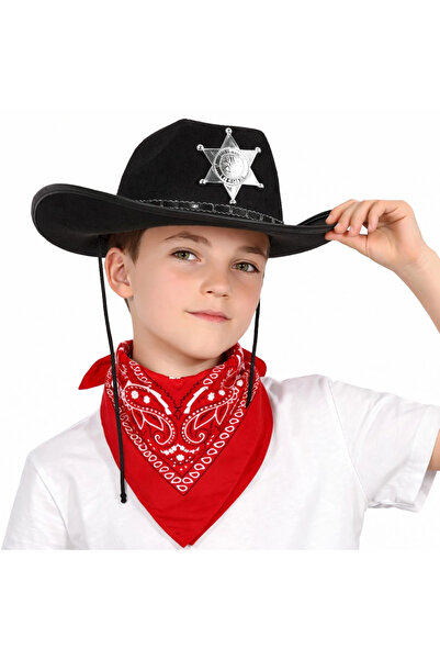 FREEDOM STOREE Pălărie de cowboy pentru copii cu insignă și set de bandane ne...