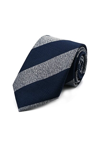 Sade Kravat Lacivert Gri Beyaz Çizgili Kravat 33058 Lacivert