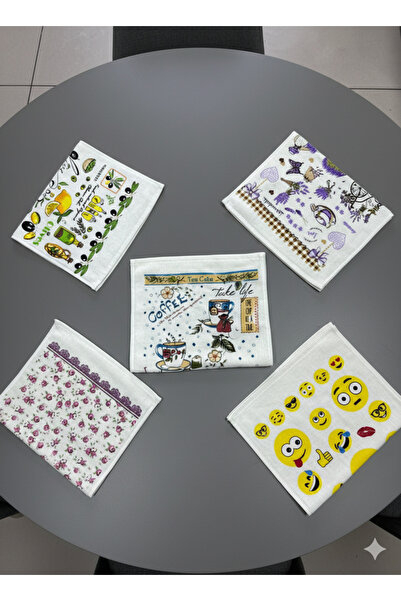 ÖZteks (5 Pieces) 30-50 cm Printed Velvet Kitchen Towel & Hand and Face Towel