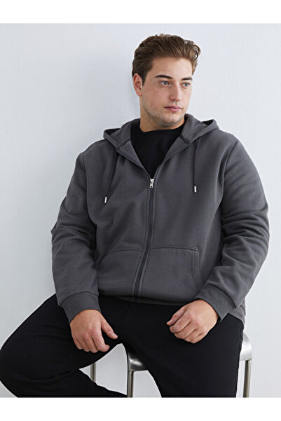 LC Waikiki Rmz Gi̇yi̇m Farkiyla Large Size Hooded Men's Thick Zipper Sweatshirt