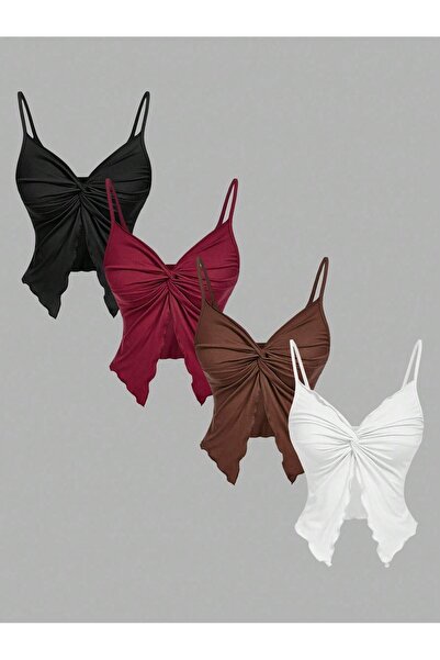 poswicon 4-Pack Color Front Twist Thin Strap Alaçatı Crop