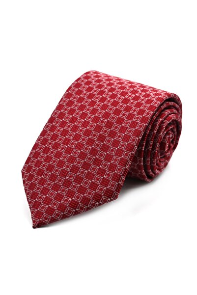 Sade Kravat Red and White Small Patterned Tie 33059 Red