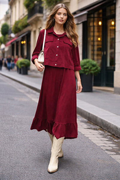 EREN STYLE Italian Velvet Long Sleeve Jacket and Zero Sleeve Dress Set