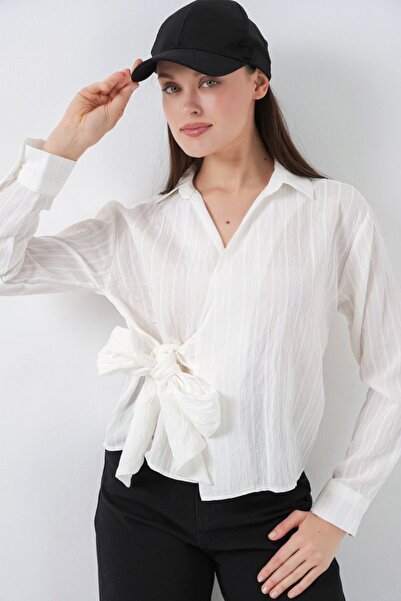 COjans Striped Shirt with Tie Front 20362 - Ecru