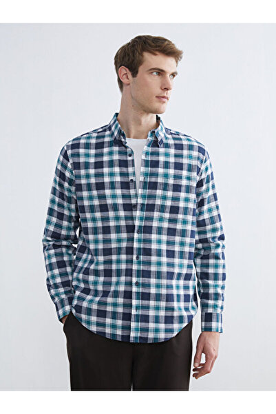 LC Waikiki Rmz Gi̇yi̇m Farkiyla Standard Fit Checkered Embroidered Men's Shirt