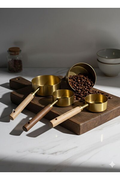 KEA Ahşap Kulplu Ölçü Kaşığı Seti - 4 Adet Büyük Boy Paslanmaz Çelik Ahşap Saplı