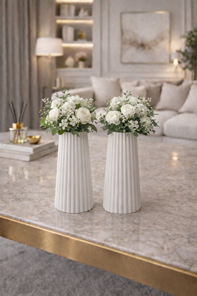 Nox Atelier Modern Vertical Striped Vase Double - Ribbed Vase - 2 Pieces