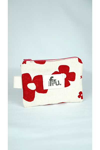 Studio Firu Kırmızı Retro Çiçekli Pembe Fermuarlı Bez Cüzdan 2 - Elde Boyama ...