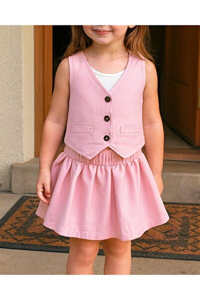 shop Set de 2 piese pentru fete: jachetă țesută combinată și fustă cu închide...