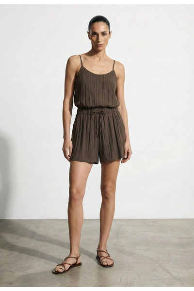 Quzu Elastic Waist Shorts Brown