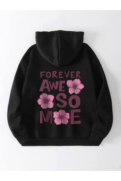 COZYWEAR سويت شيرت أسود كبير الحجم للجنسين مع قلنسوة، مطبوع بجودة عالية، مريح...