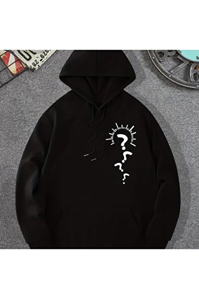 COZYWEAR سويت شيرت أسود كبير الحجم للجنسين مع قلنسوة، مطبوع بجودة عالية، مريح...