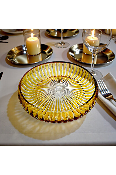 Glowvera 28 cm Hand-Cut Colored Crystal Glass Bowl - Handcrafted Decorative S...