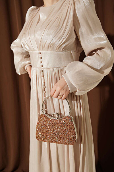 Burcia Pearl Detailed Draped Evening Dress