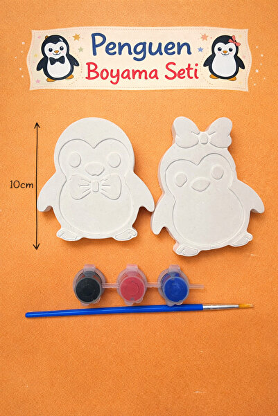 obelleatelier Penguen Çifti Boyama Seti – 2’li Alçı Boyama Hobi Seti | 6 Renk...