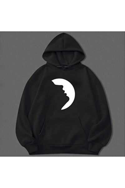 COZYWEAR سويت شيرت أسود كبير الحجم للجنسين مع قلنسوة، مطبوع بجودة عالية، مريح...