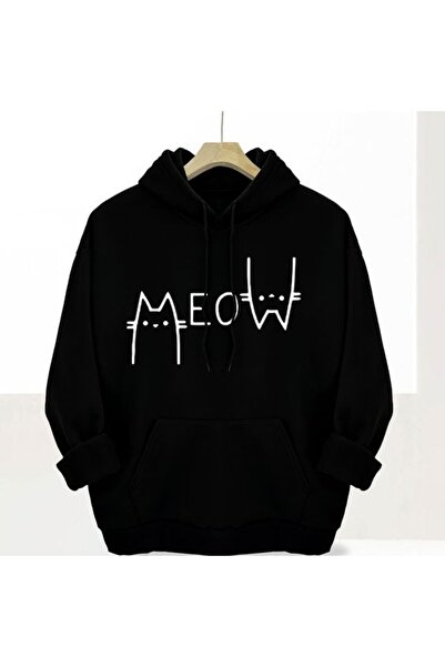 COZYWEAR سويت شيرت أسود كبير الحجم للجنسين مع قلنسوة، مطبوع بجودة عالية، مريح...