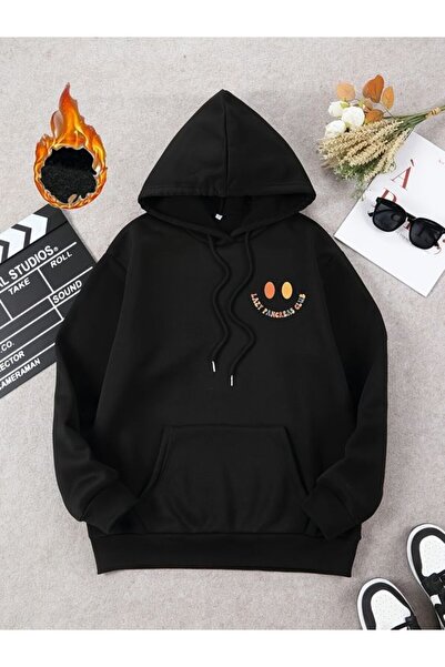 COZYWEAR سويت شيرت أسود كبير الحجم للجنسين مع قلنسوة، مطبوع بجودة عالية، مريح...