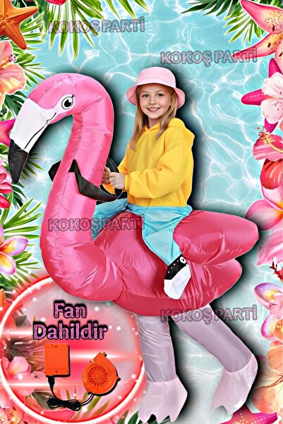 Kokoş Parti Şişme Flamingo Kostümü Fanlı – Çocuk İçin Eğlenceli Parti Kostümü