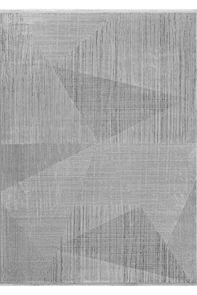FLORA HALI Silver Halı Gri Geometrik Desenli Triko Akrilik Salon Halısı 8mm H...