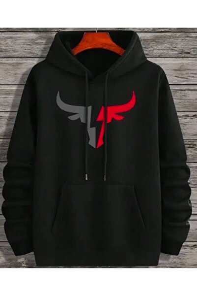COZYWEAR سويت شيرت أسود كبير الحجم للجنسين مع قلنسوة، مطبوع بجودة عالية، مريح...