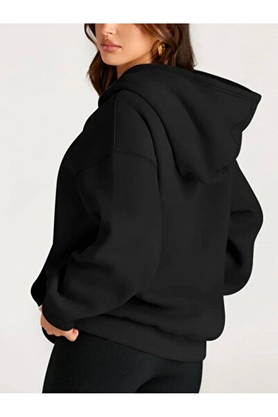COZYWEAR سويت شيرت أسود كبير الحجم للجنسين مع قلنسوة، مطبوع بجودة عالية، مريح...