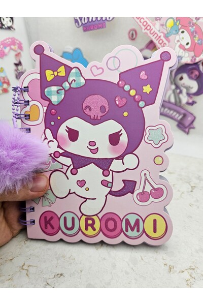 Meyra Accessories Kuromi Figürlü Özel Kesim Spiralli Defter: Peluş Ponponlu Sanrio Karakterli Hediyelik Okul Notluğu